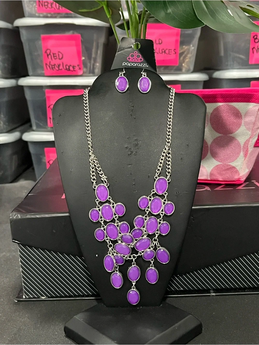 paparazzi Purple Multi-Stone Bib Necklace with Matching Earrings